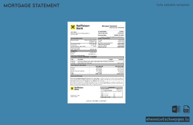 Hypothekenabrechnung der ukrainischen Raiffeisen Bank in Word- und PDF-Formaten – Beispielvorschau